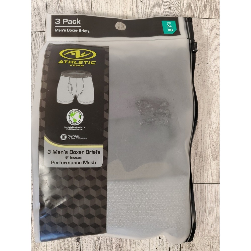 Men's Boxer Briefs Size XL Athletic Works 6" Inseam Men's 3 Pack Camo Black Gray